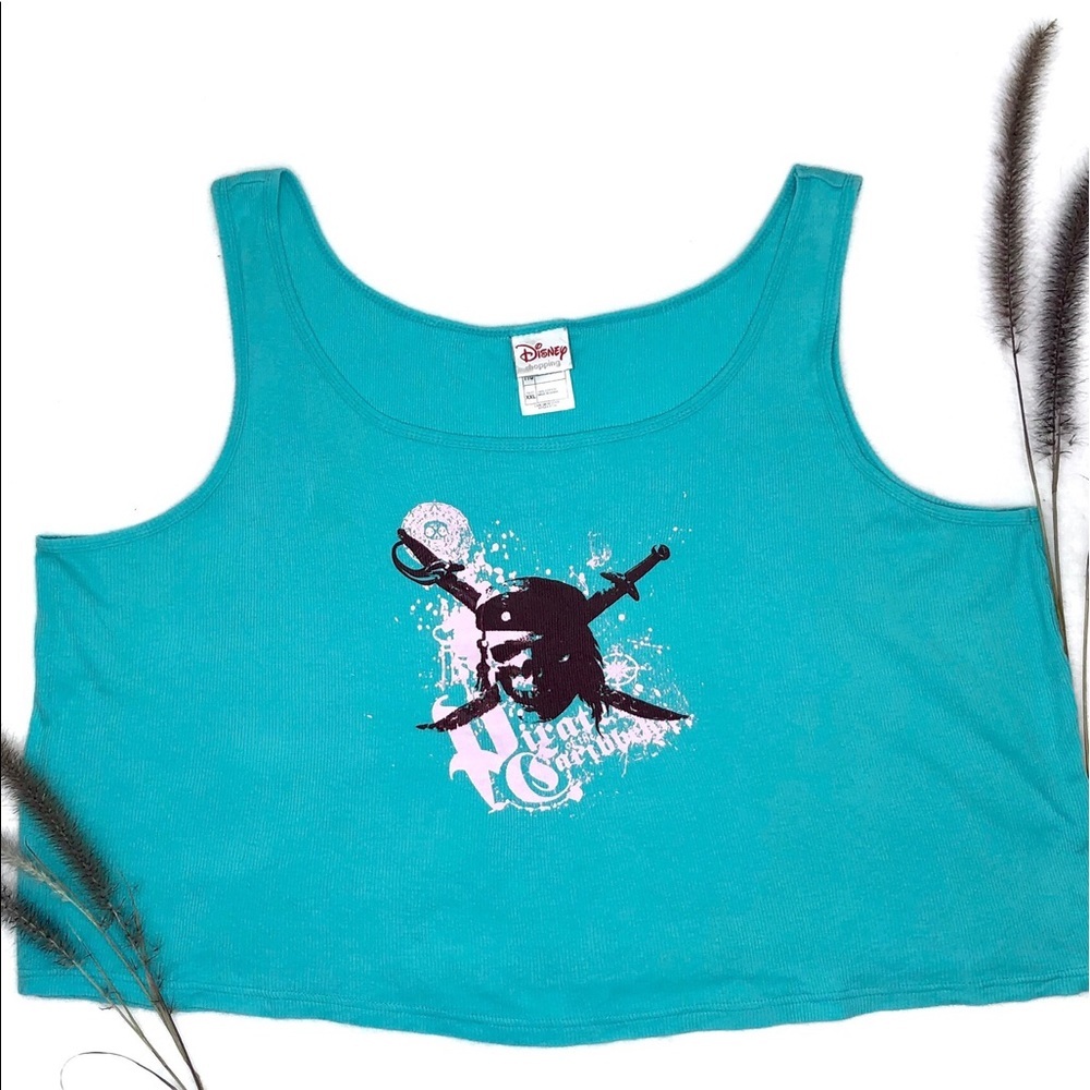 Disney POTC Tank Top Pirates of the Caribbean Skull Teal Pink XXL 2XL Plus Size